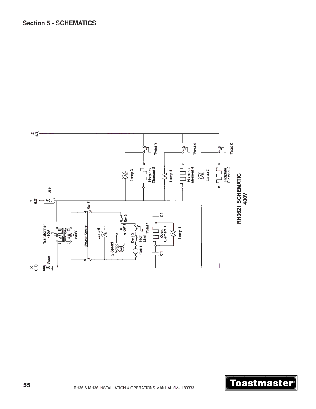 Toastmaster MH36 manual 480V, RH3621 