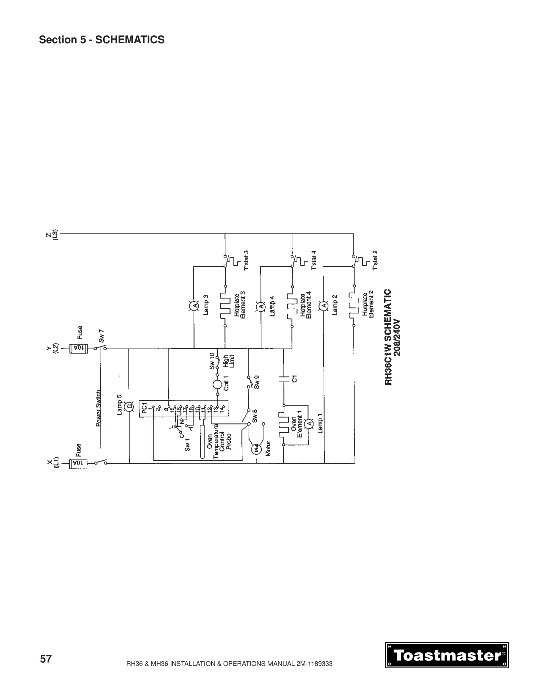 Toastmaster RH36, MH36 manual Schematics 