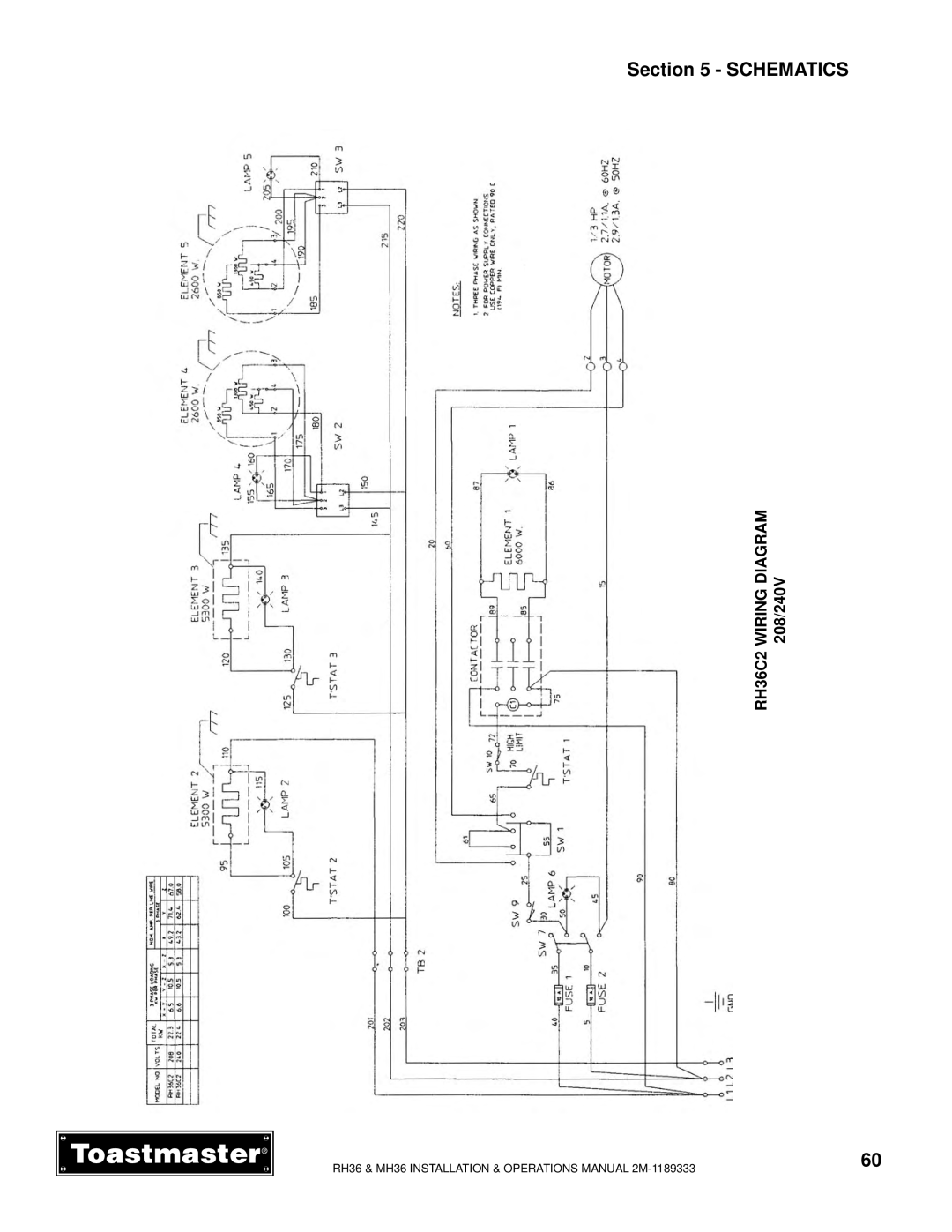 Toastmaster MH36, RH36 manual Wiring Diagram 