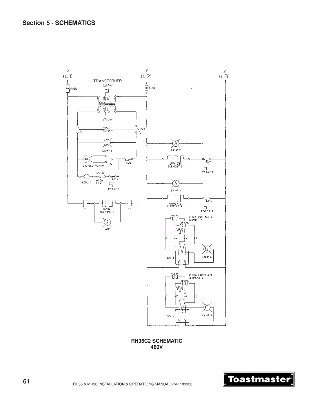 Toastmaster RH36, MH36 manual 480V 