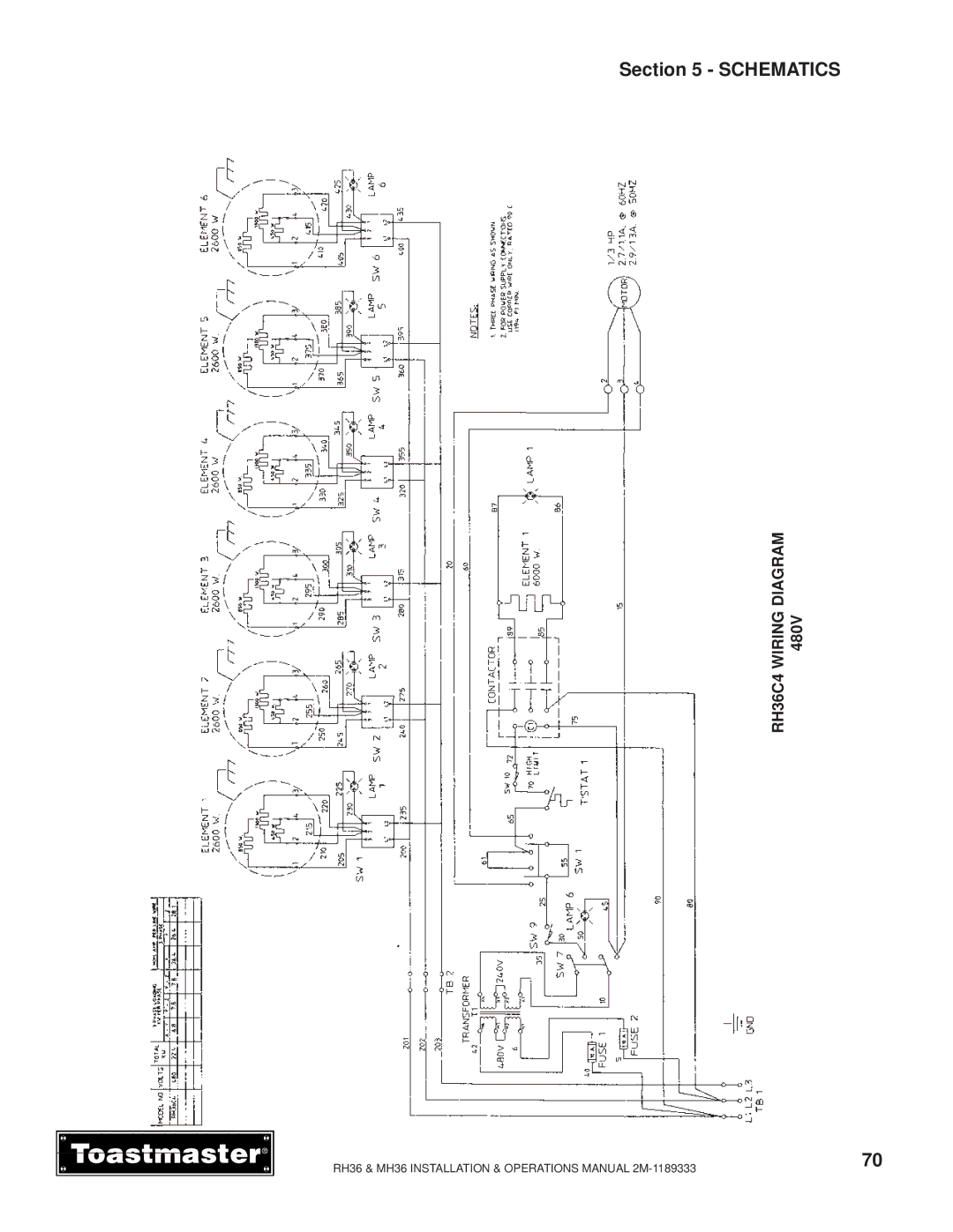 Toastmaster MH36, RH36 manual Schematics 