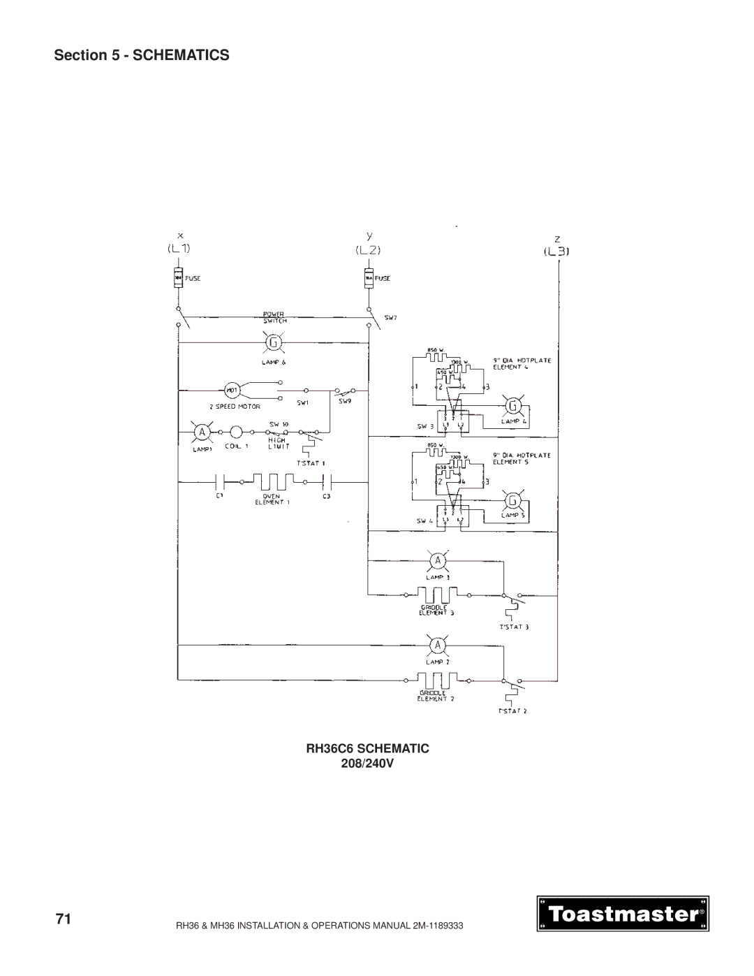 Toastmaster MH36 manual RH36C6 Schematic 