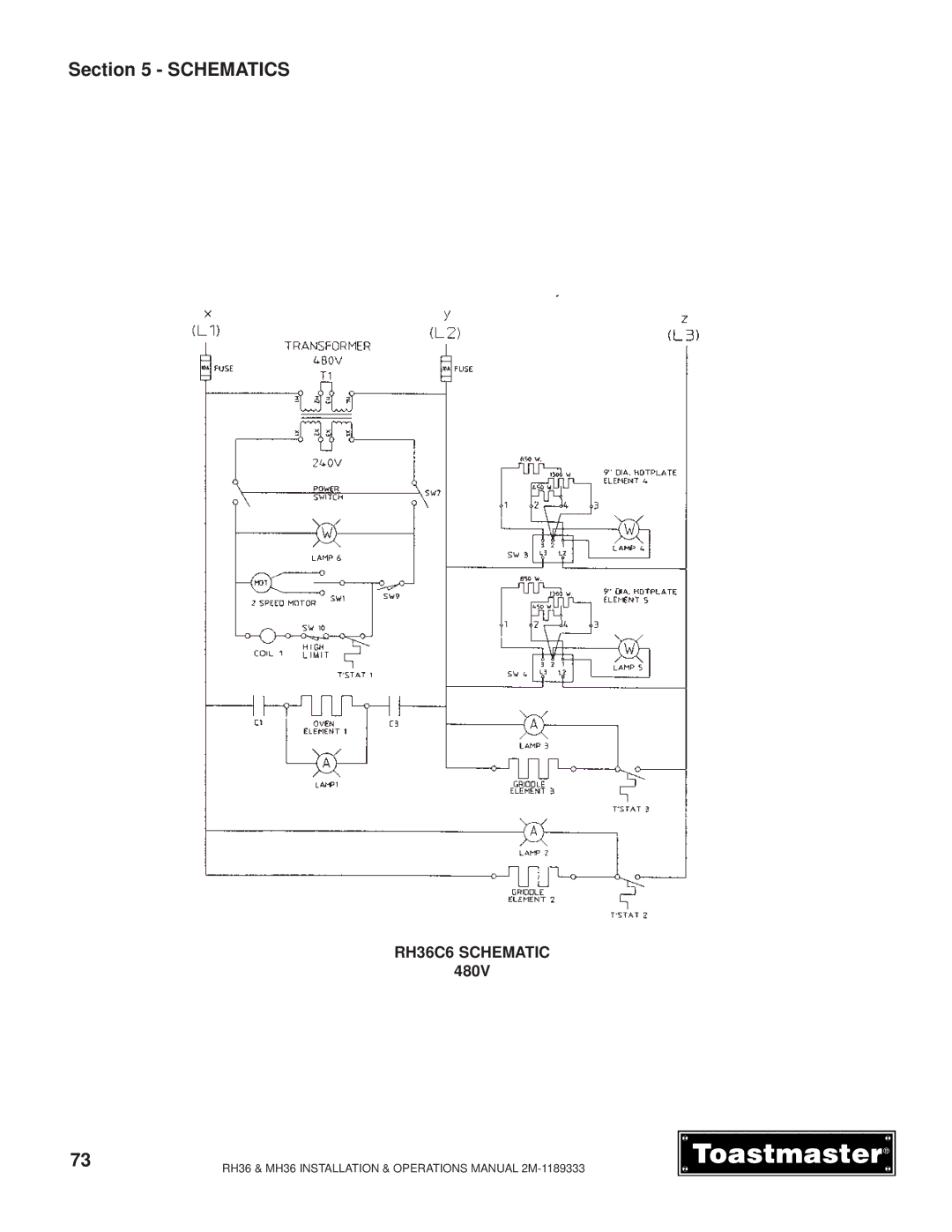 Toastmaster RH36, MH36 manual 480V 