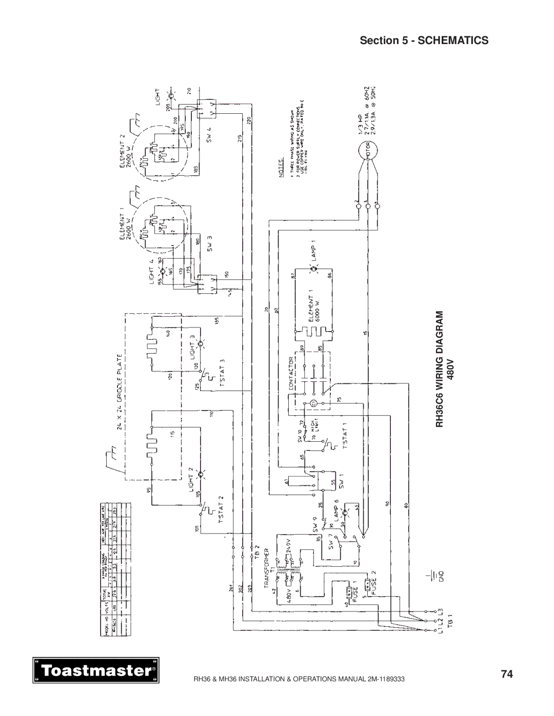 Toastmaster MH36, RH36 manual Schematics 