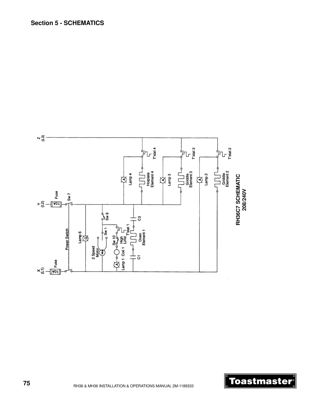 Toastmaster MH36 manual RH36C7 Schematic 208/240V 