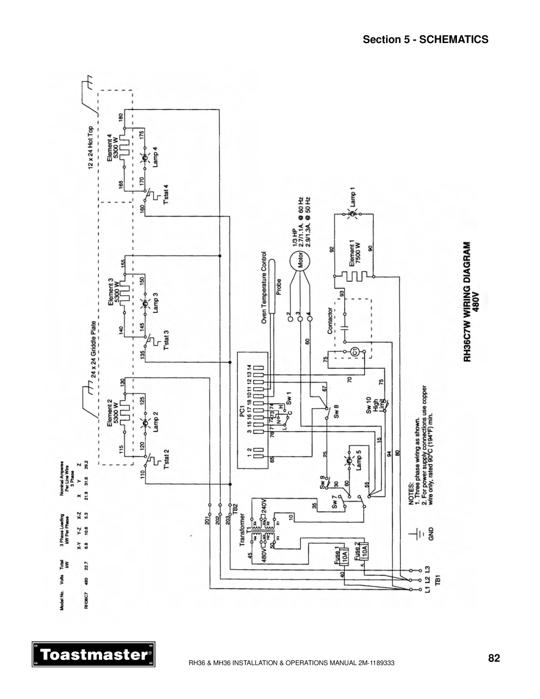 Toastmaster MH36, RH36 manual Schematics 