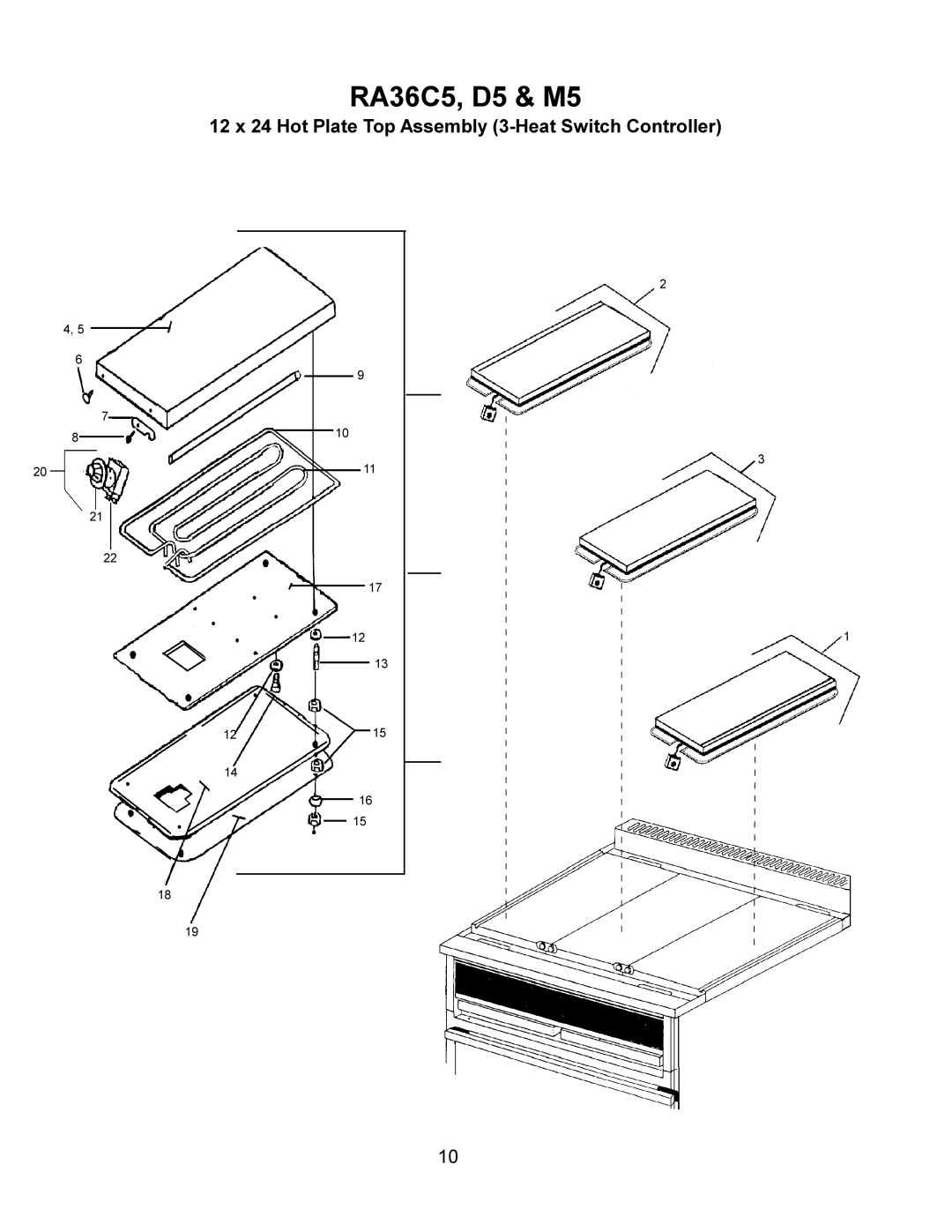 Toastmaster RA36C, RA36M, RA36D manual 12 x 24 Hot Plate Top Assembly 3-Heat Switch Controller 