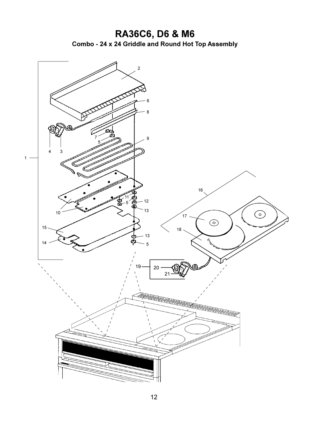 Toastmaster RA36M, RA36C, RA36D manual Combo 24 x 24 Griddle and Round Hot Top Assembly 