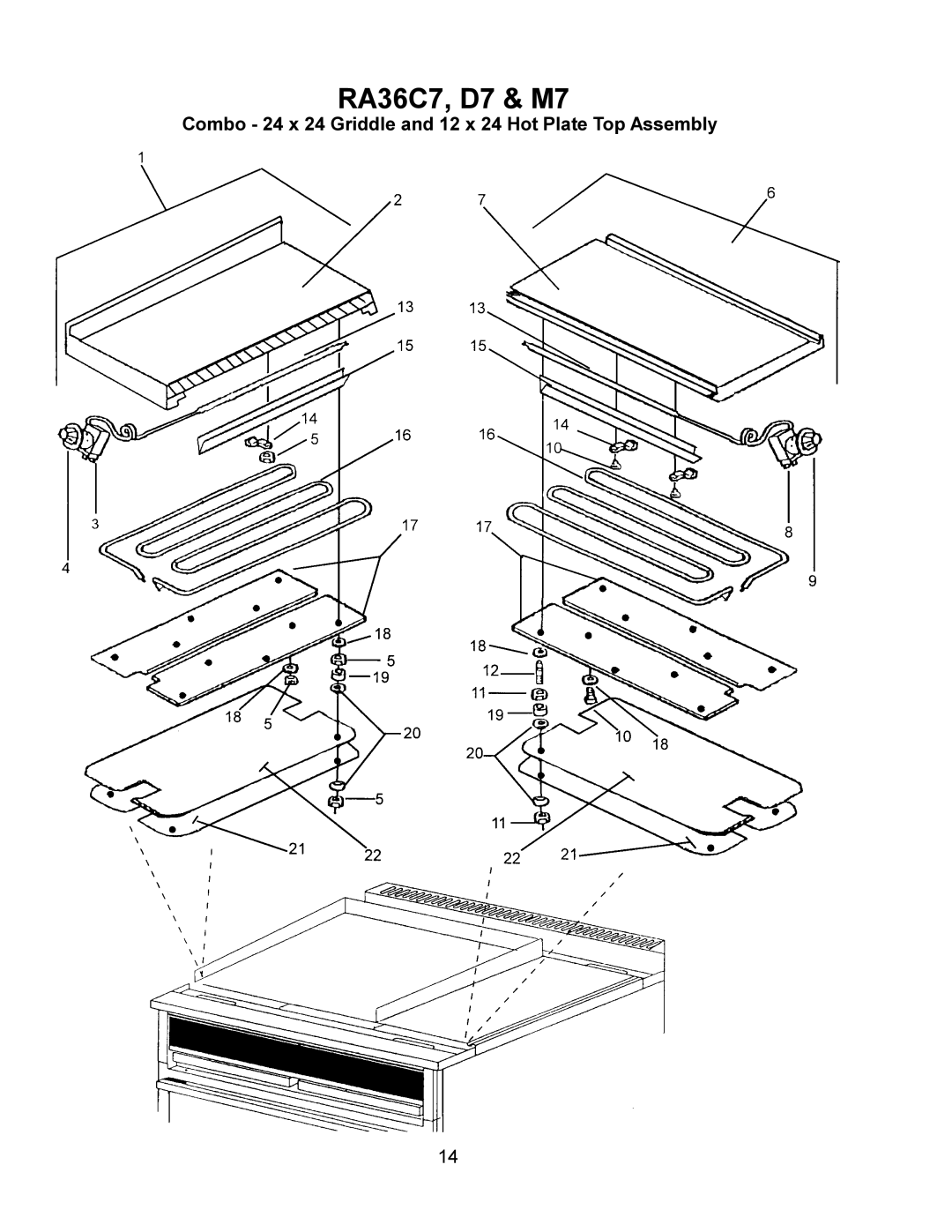 Toastmaster RA36D, RA36M, RA36C manual Combo 24 x 24 Griddle and 12 x 24 Hot Plate Top Assembly 