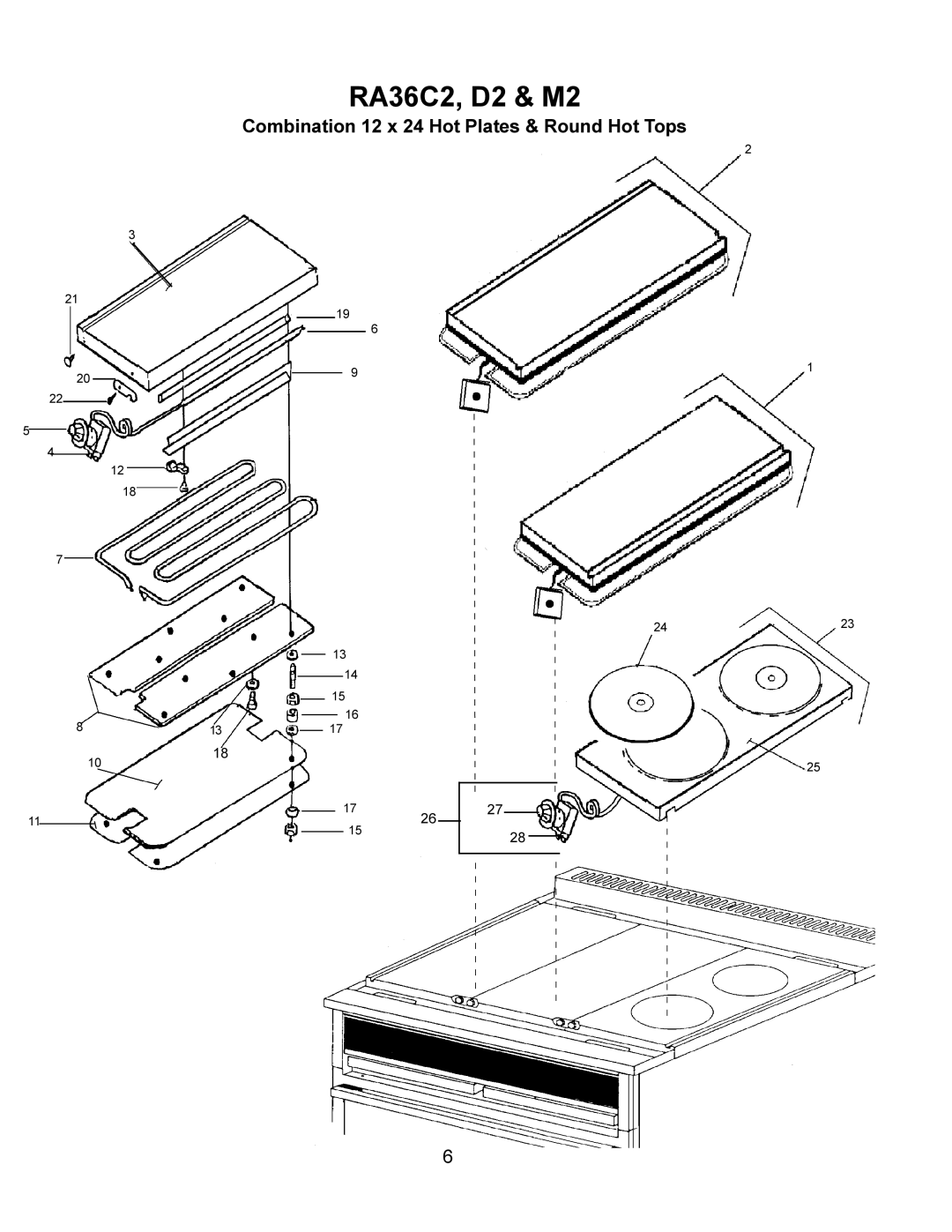 Toastmaster RA36M, RA36C, RA36D manual Combination 12 x 24 Hot Plates & Round Hot Tops 