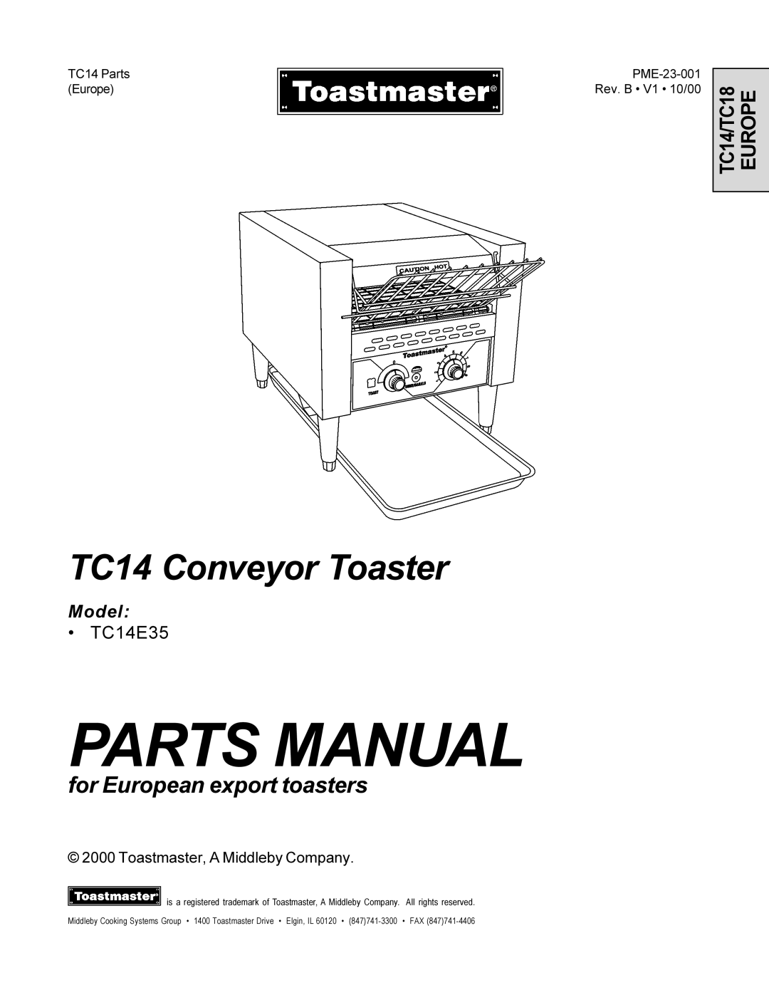 Toastmaster TC14E35 manual Parts Manual 