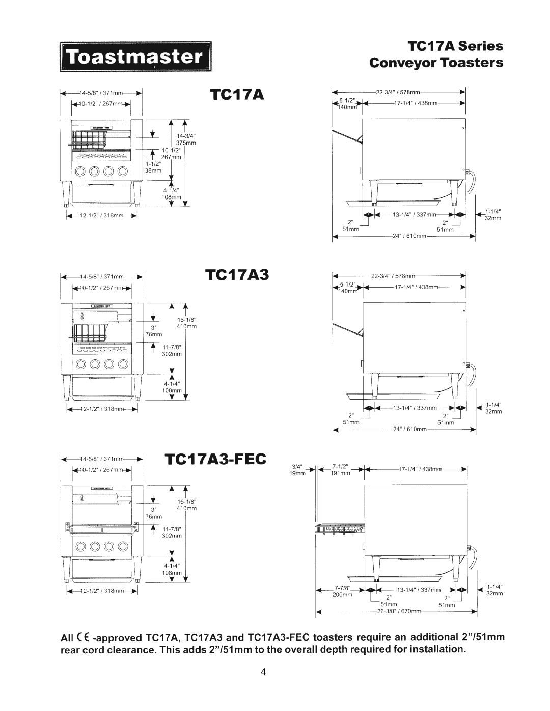 Toastmaster TC17A, TC21A manual 