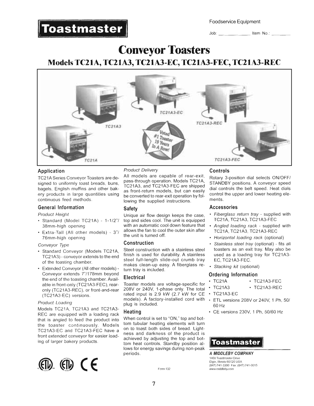 Toastmaster TC21A, TC17A manual 