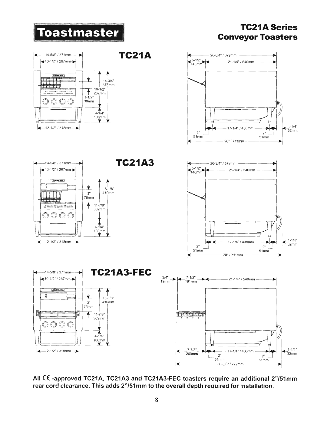 Toastmaster TC17A, TC21A manual 