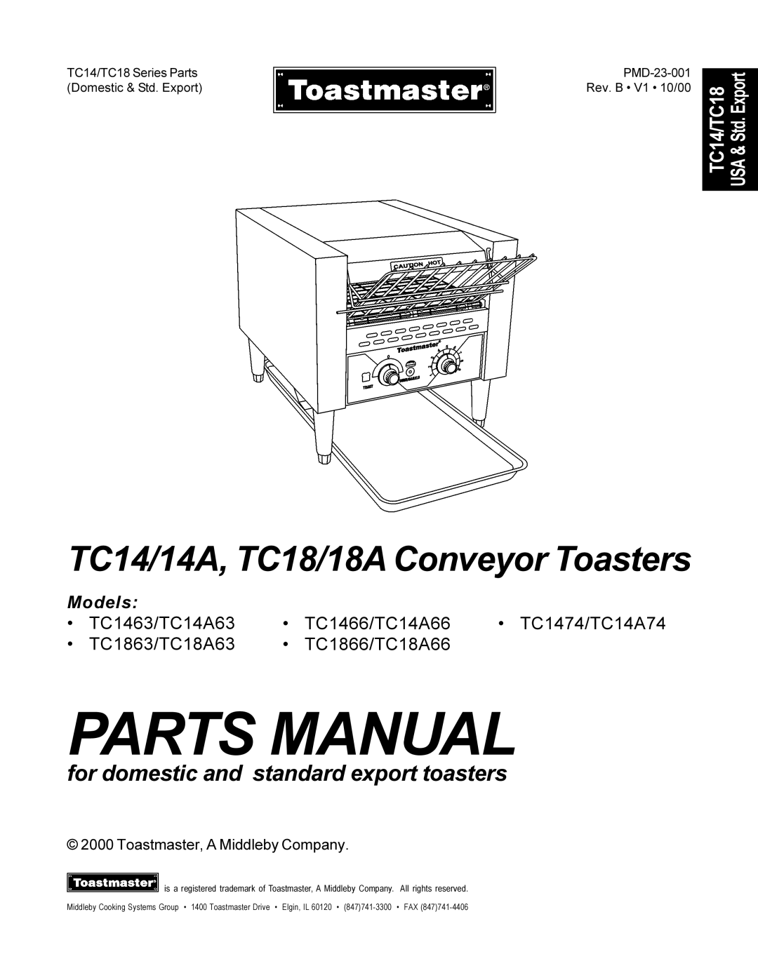 Toastmaster TC1474, TC18A63, TC1463, TC1466, TC14A63, TC1866, TC14A74, TC14A66, TC18A66, TC1863 manual Parts Manual 