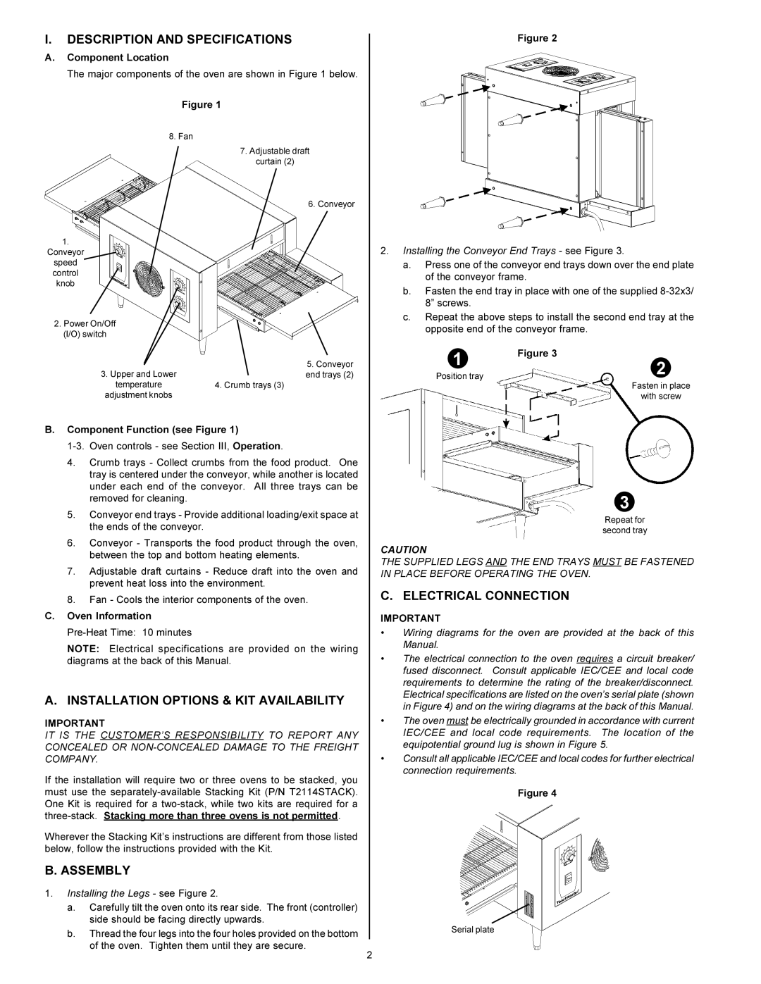 Toastmaster TC2000 installation manual Description and Specifications, Installation Options & KIT Availability, Assembly 