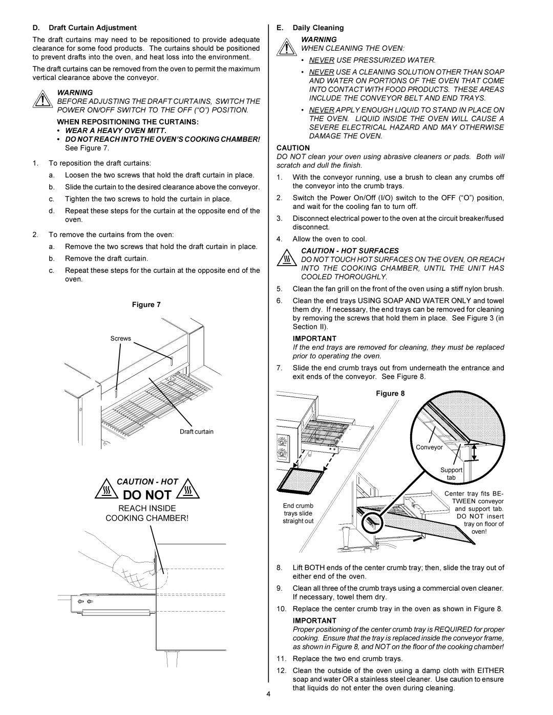 Toastmaster TC2000 installation manual Draft Curtain Adjustment, Daily Cleaning 