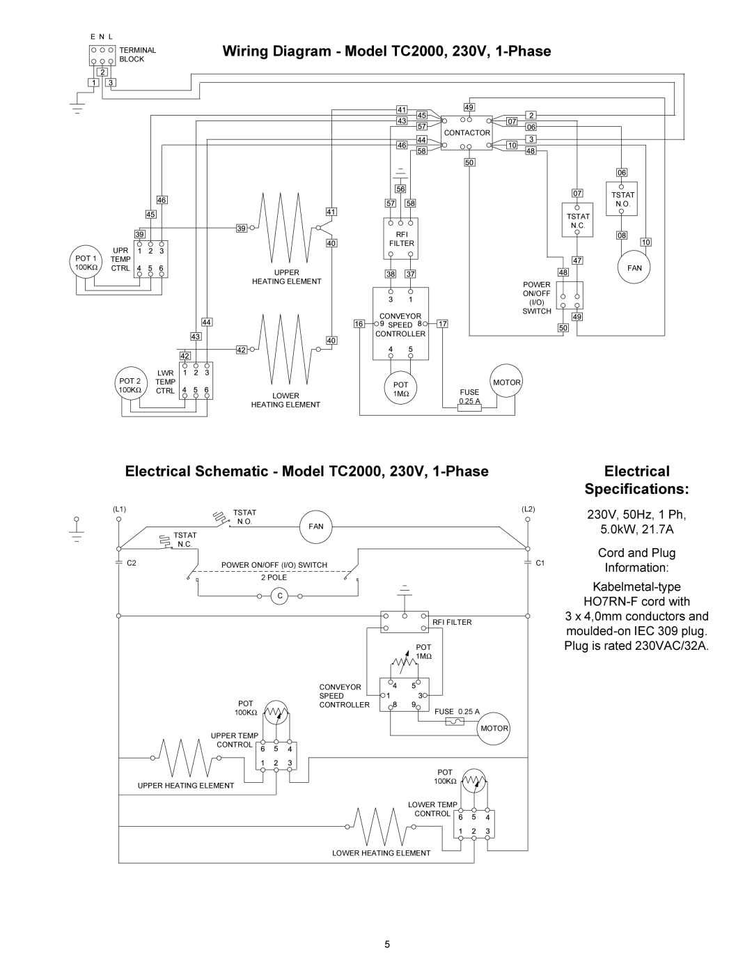 Toastmaster Wiring Diagram Model TC2000, 230V, 1-Phase, Electrical Schematic Model TC2000, 230V, 1-Phase 