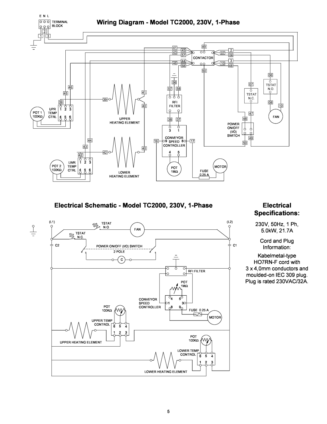 Toastmaster Wiring Diagram - Model TC2000, 230V, 1-Phase, Electrical Schematic - Model TC2000, 230V, 1-Phase 