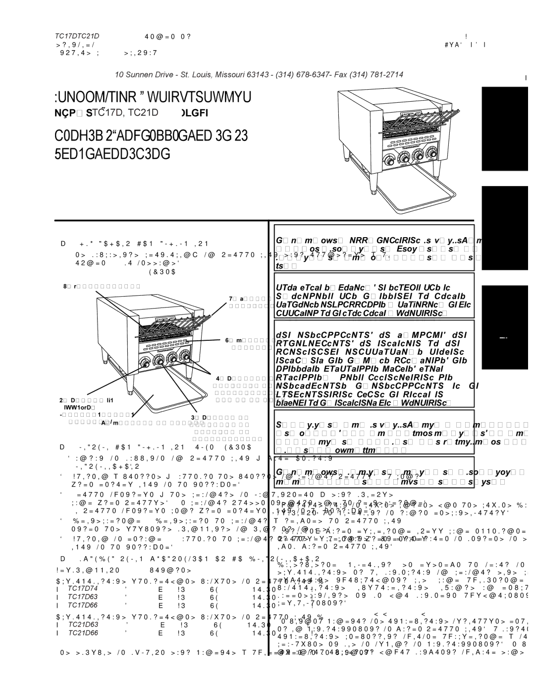 Toastmaster manual TC17D74 TC17D63 TC17D66 TC21D63 TC21D66 