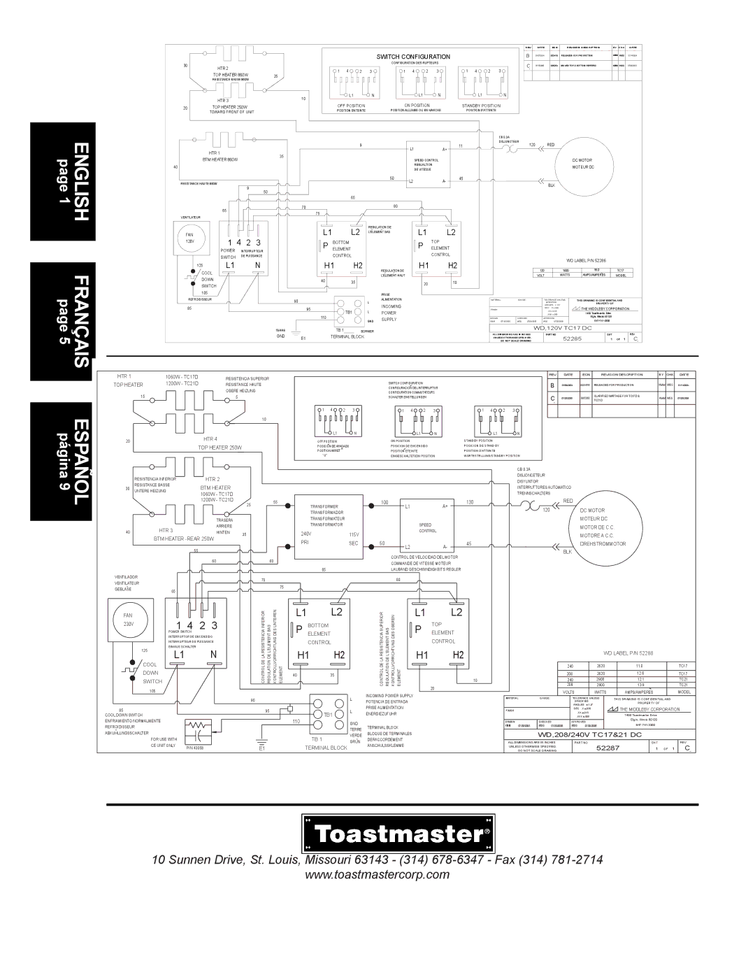 Toastmaster TC21D, TC17D manual Motor DE C.C 