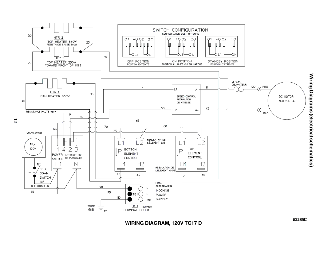 Toastmaster TC17D3 FEC 666-240V, TC21D3 FEC 663-208V, TC21D3663-208V, TC17D3 FEC 663-208V manual Wiring DIAGRAM, 120V TC17 D 