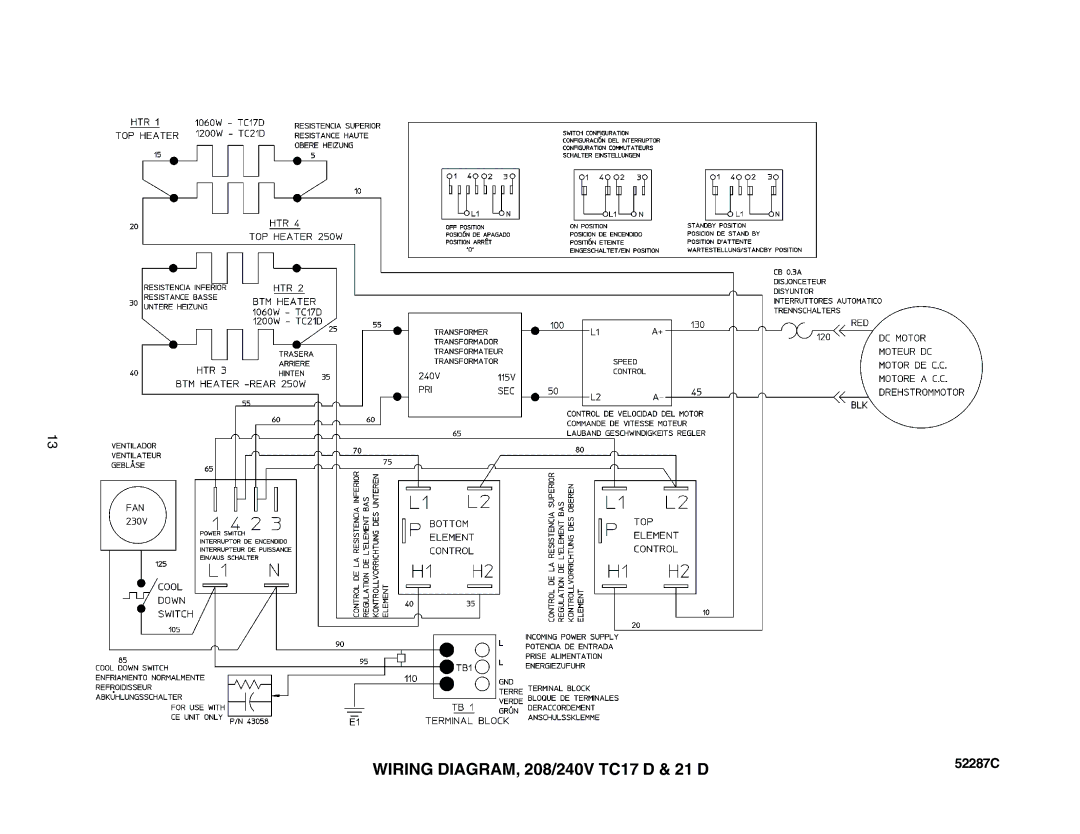 Toastmaster TC17D3 FEC 663-208V, TC21D3 FEC 663-208V, TC21D3663-208V, TC17D3674-120V Wiring DIAGRAM, 208/240V TC17 D & 21 D 