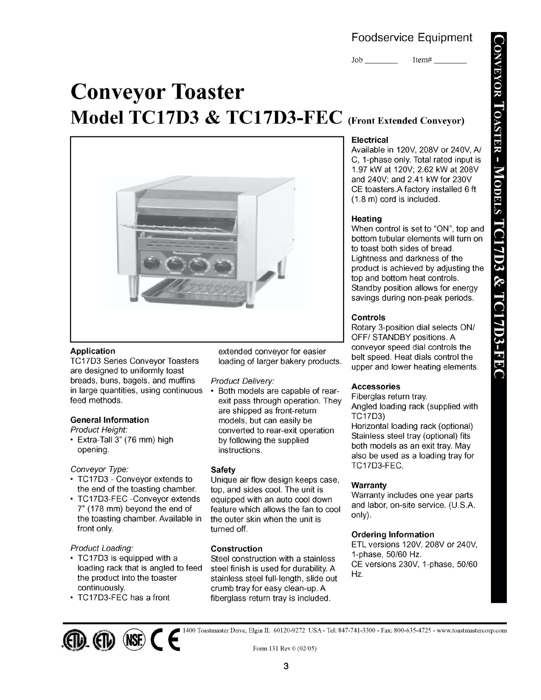 Toastmaster TC17D3 FEC 663-208V, TC21D3 FEC 663-208V, TC21D3663-208V, TC17D3 FEC 666-240V, TC17D3674-120V, TC17D3663-208V manual 