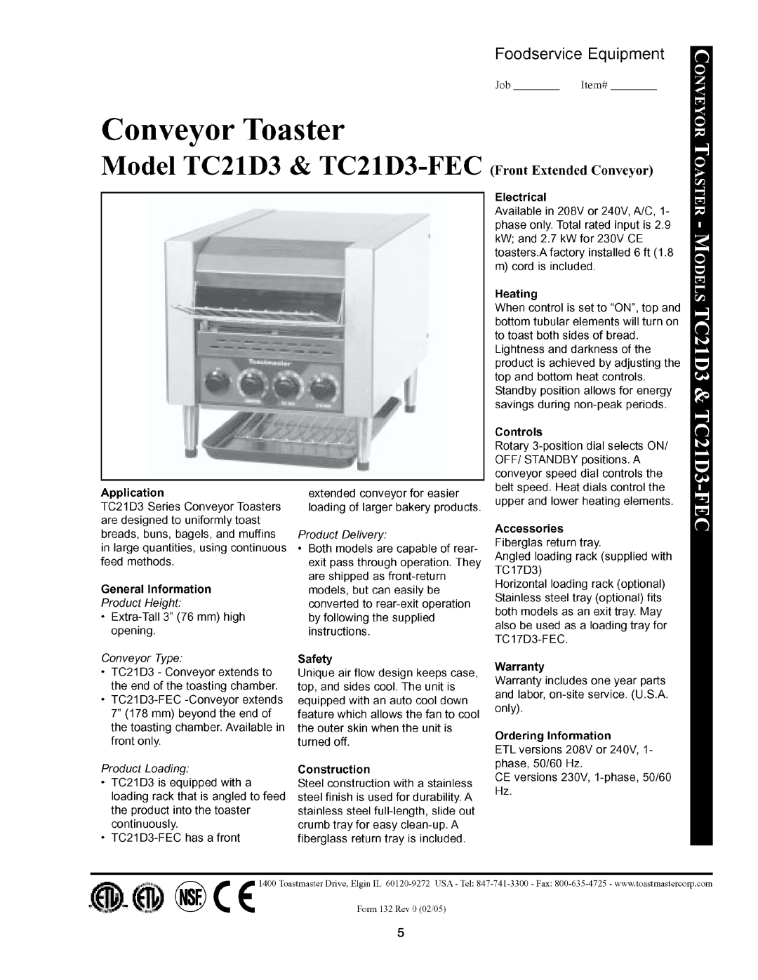 Toastmaster TC17D3663-208V, TC21D3 FEC 663-208V, TC21D3663-208V, TC17D3 FEC 666-240V, TC17D3 FEC 663-208V, TC17D3674-120V manual 