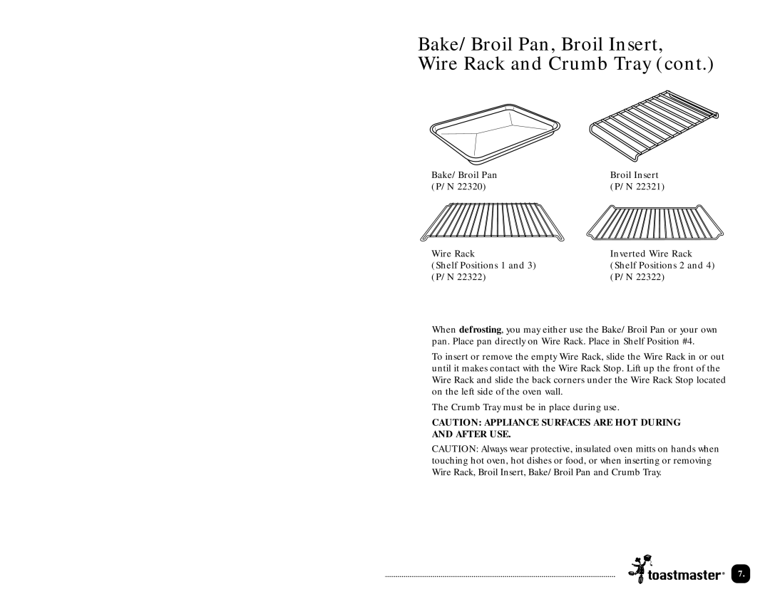 Toastmaster TLWTOB6CAN manual Bake/Broil Pan, Broil Insert Wire Rack and Crumb Tray, After USE 