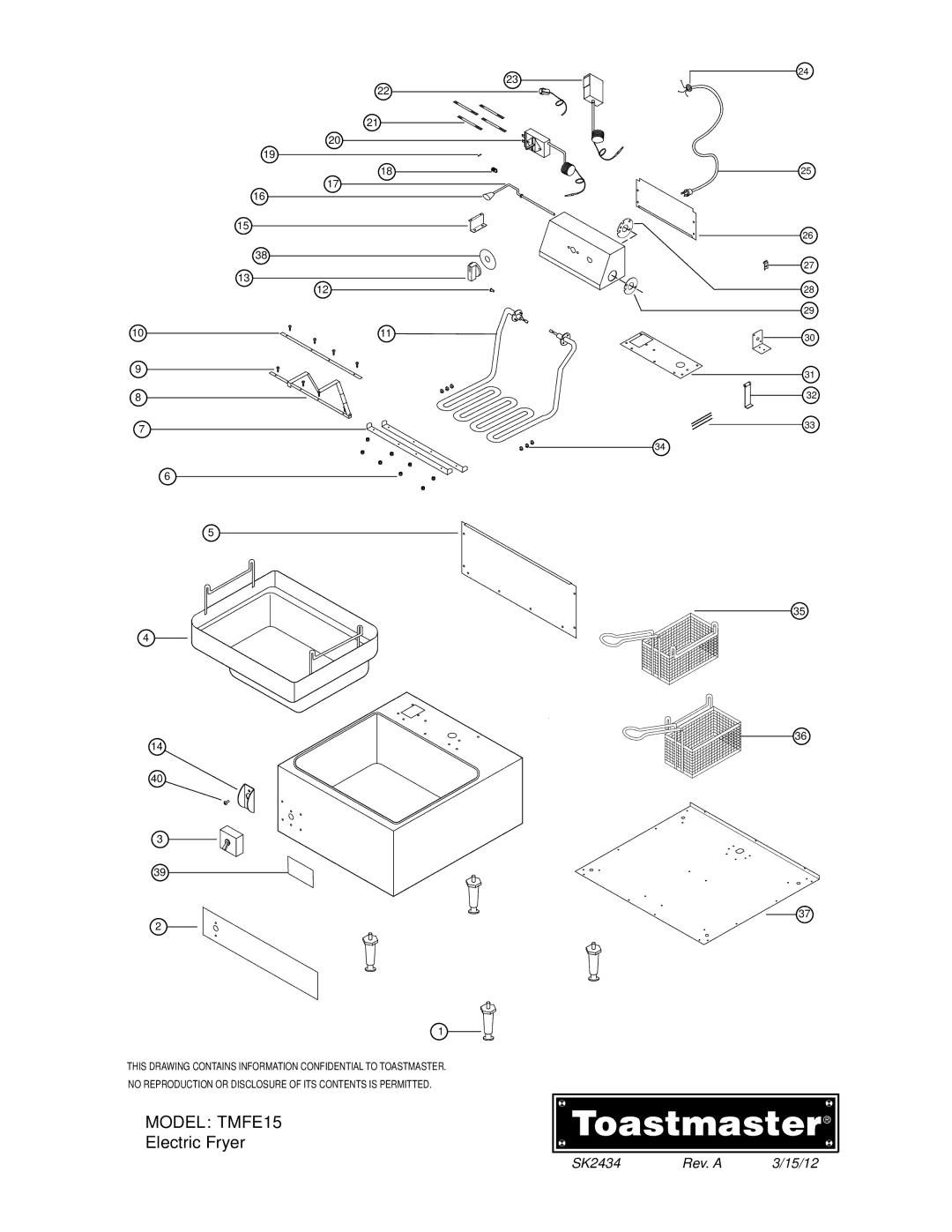 Toastmaster TMFE30 manual Model TMFE15 