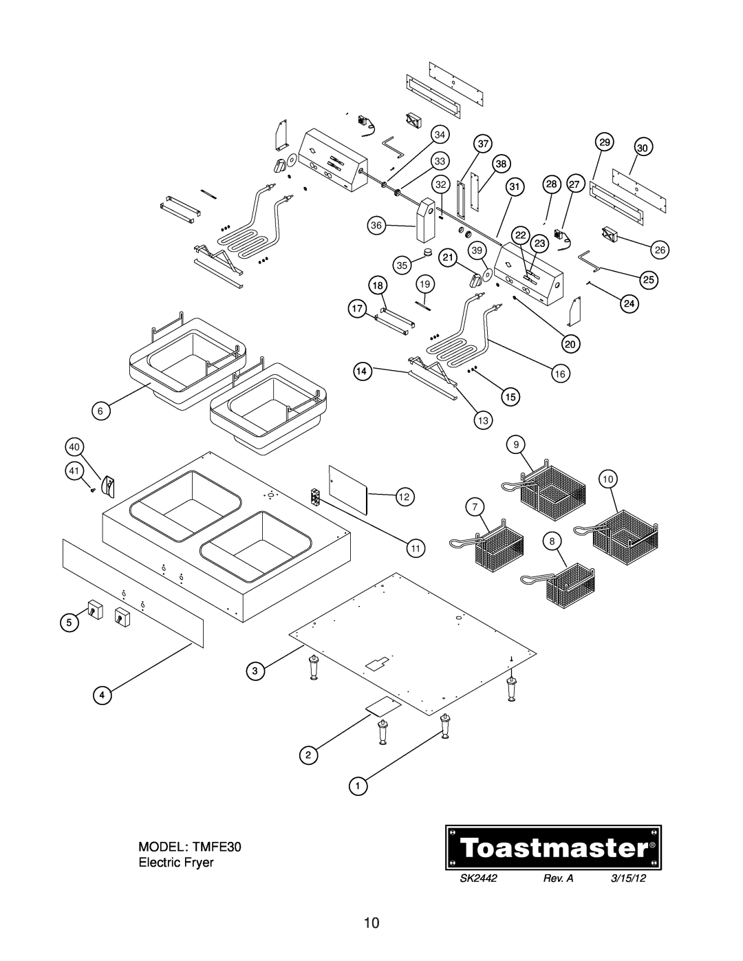 Toastmaster TMFE15 manual MODEL TMFE30, SK2442, Rev. A, 3/15/12 
