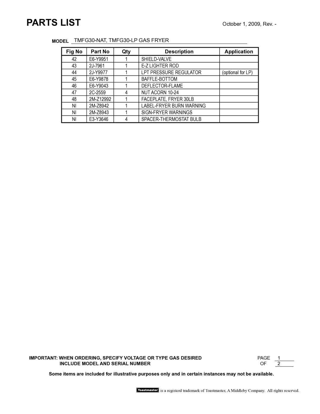 Toastmaster TMFG18-LP, TMFG18-NAT manual Model TMFG30-NAT, TMFG30-LP GAS Fryer 