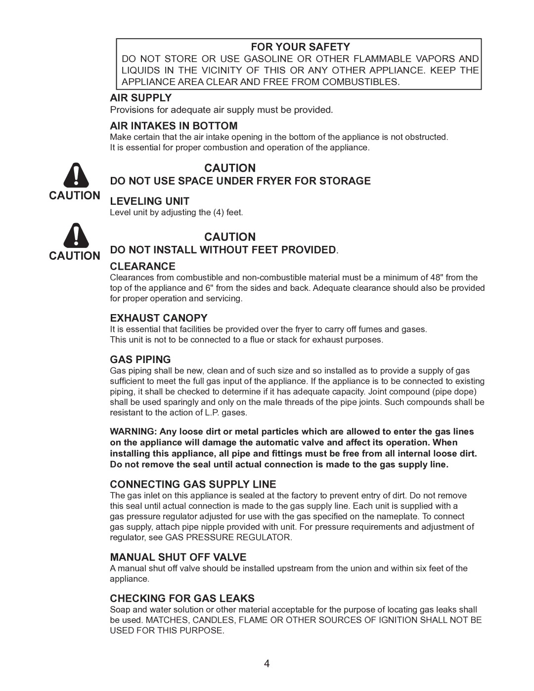 Toastmaster TMFG30-NAT manual For Your Safety, AIR Supply, AIR Intakes in Bottom, Do not USE Space Under Fryer for Storage 