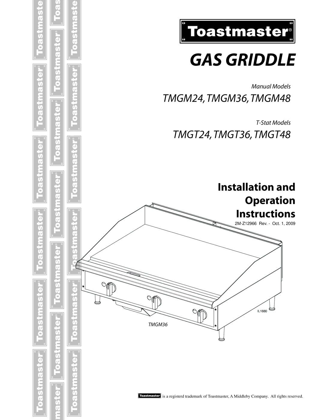 Toastmaster TMGT24, TMGT36, TMGT48, TMGM48, TMGM36, TMGM24 manual GAS Griddle 