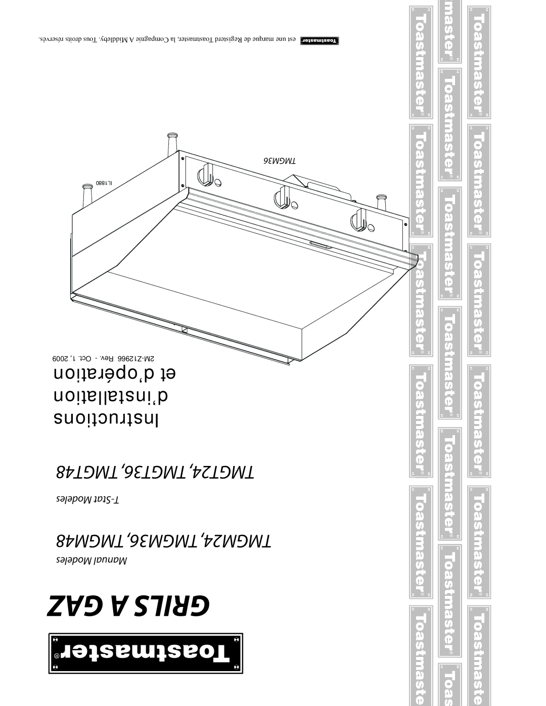 Toastmaster TMGT48, TMGT36, TMGT24, TMGM48, TMGM36, TMGM24 manual GAZ a Grils 