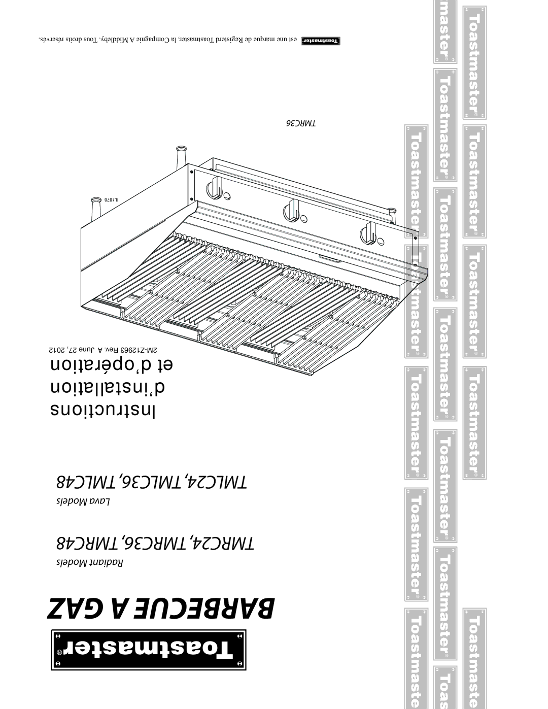 Toastmaster TMRC36, TMRC48, TMRC24 manual GAZ a Barbecue 