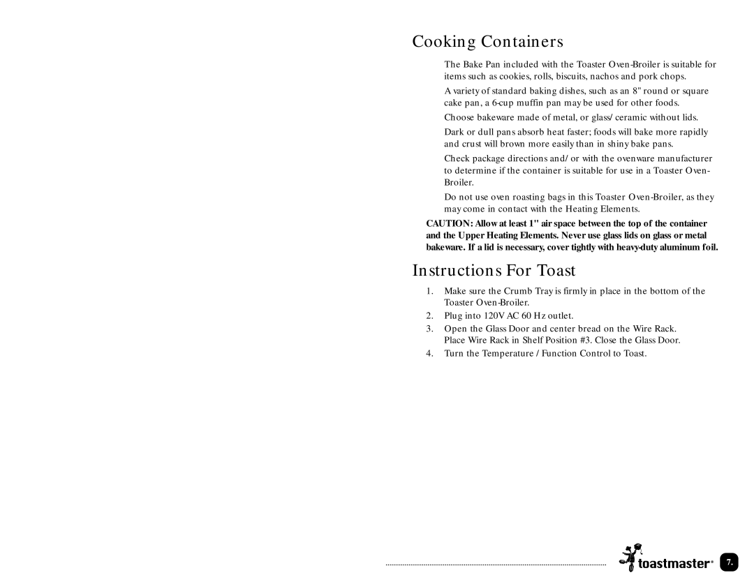 Toastmaster TOV200 manual Operating Instructions, Before First USE 