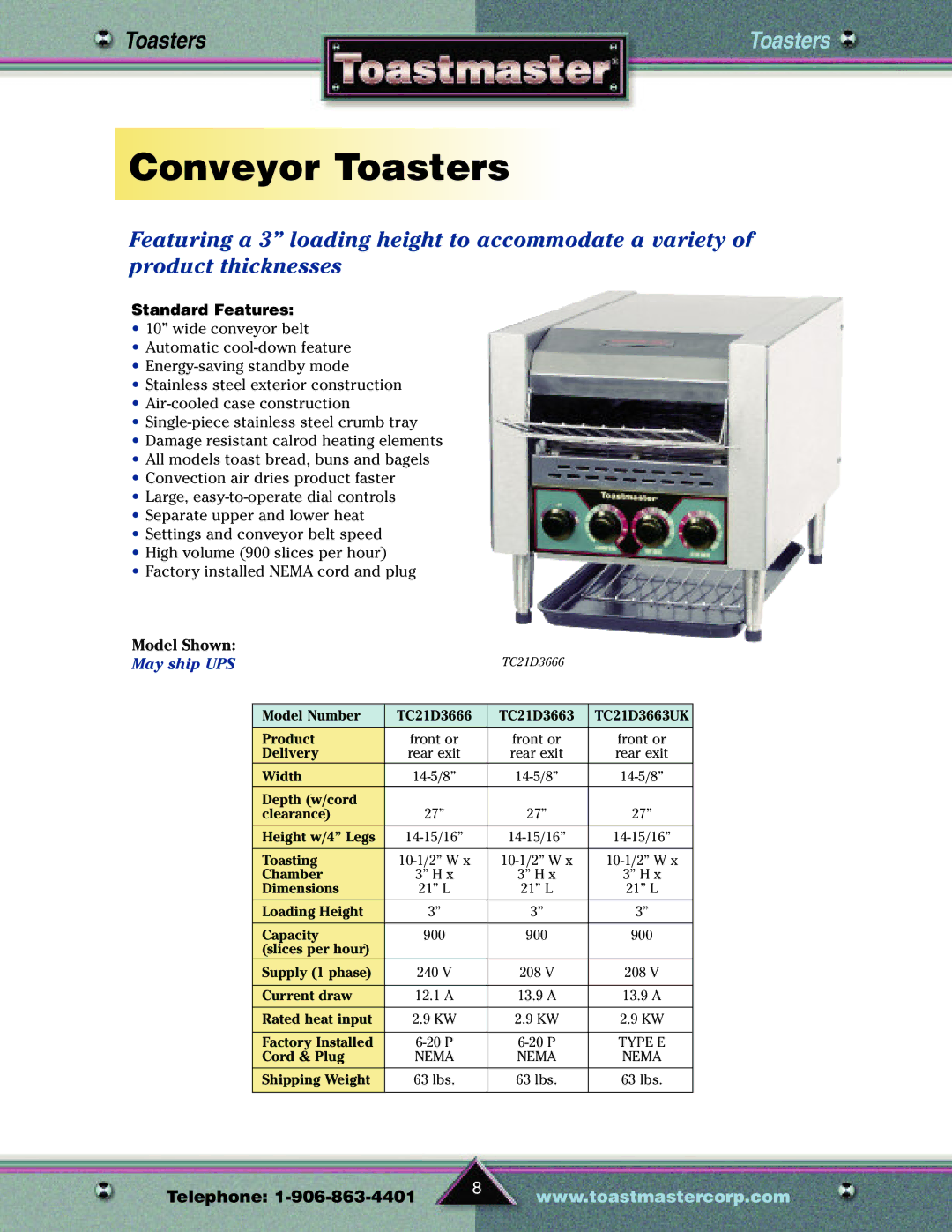 Toastmaster TP209 manual Model Number TC21D3666 TC21D3663 TC21D3663UK Product 