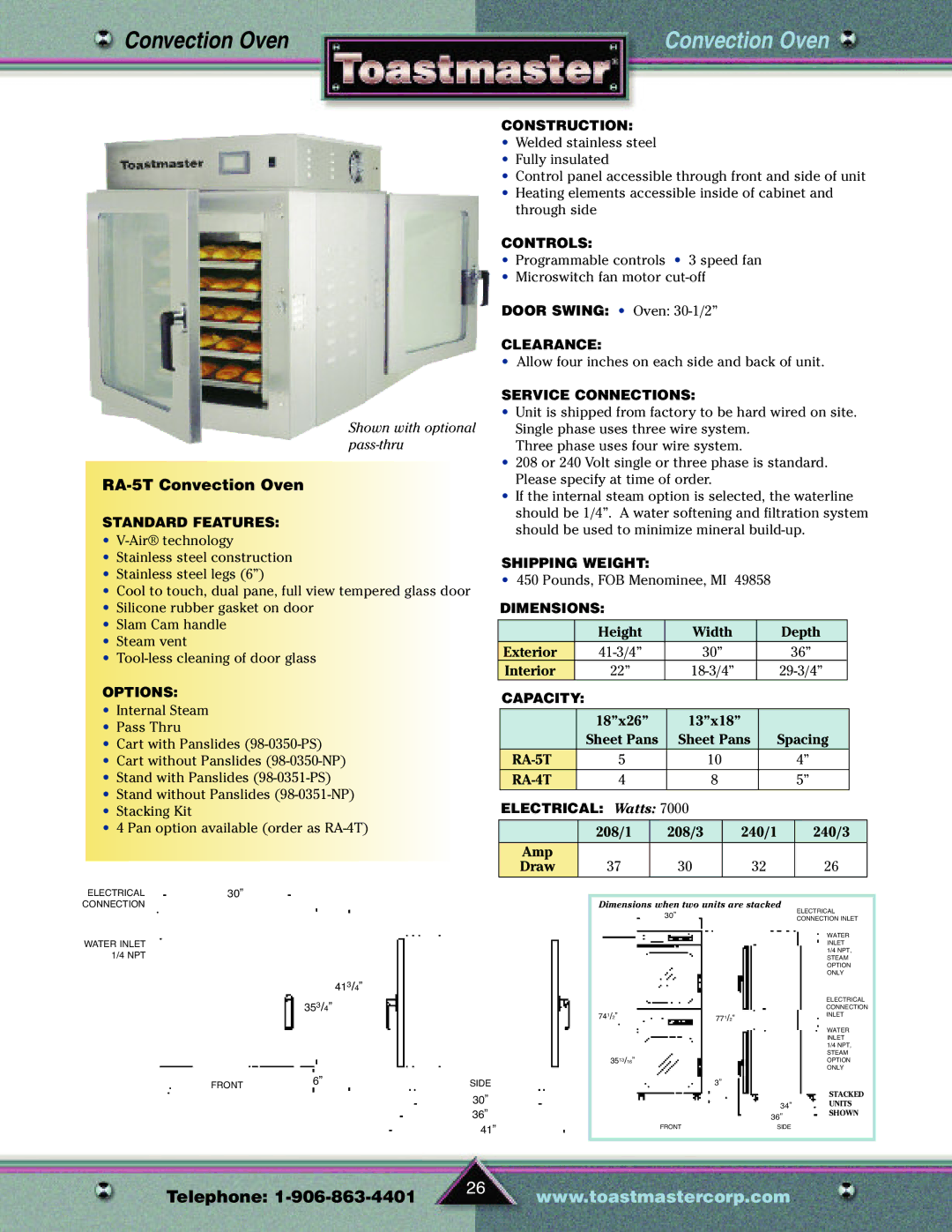 Toastmaster TP209 manual RA-5T Convection Oven 