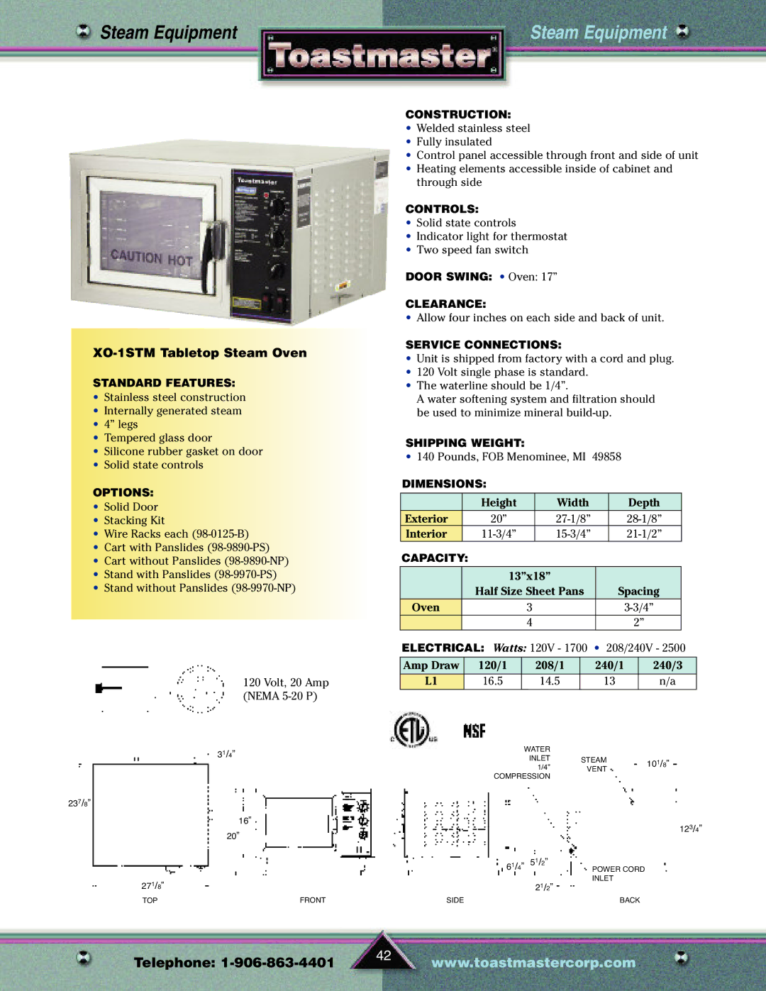 Toastmaster TP209 manual XO-1STM Tabletop Steam Oven 