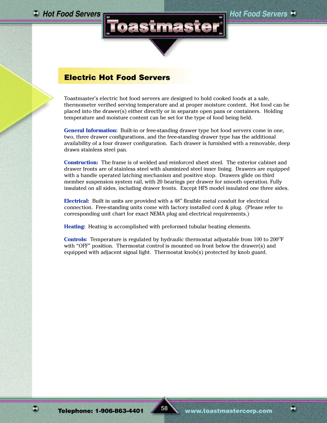 Toastmaster TP209 manual Electric Hot Food Servers 