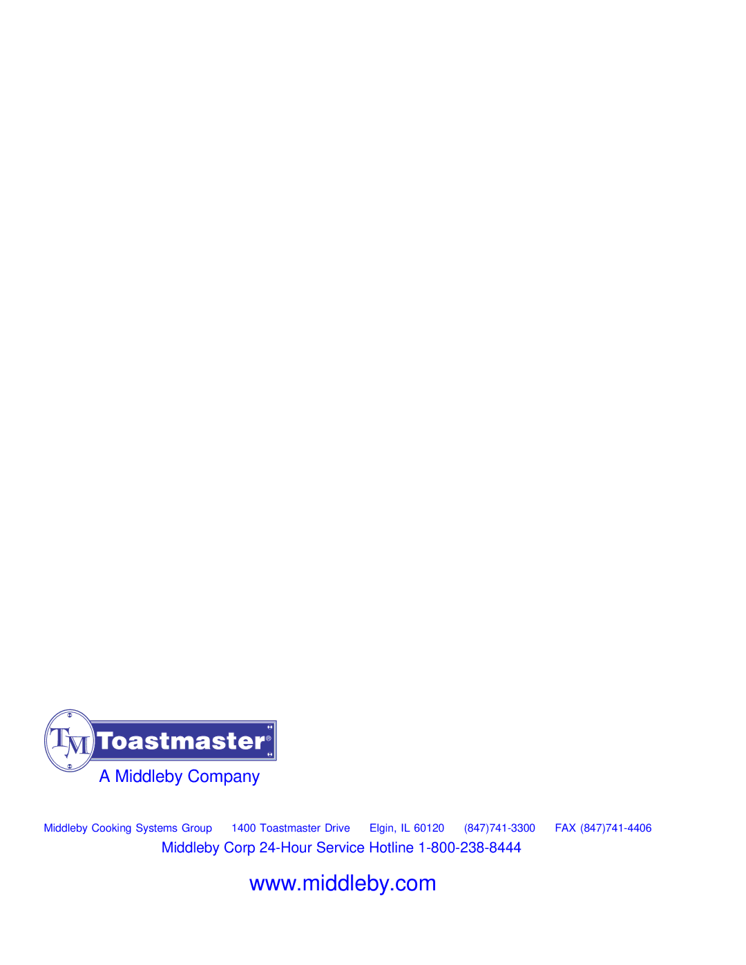 Toastmaster tp44, tp120, bt120 manual Middleby Company 