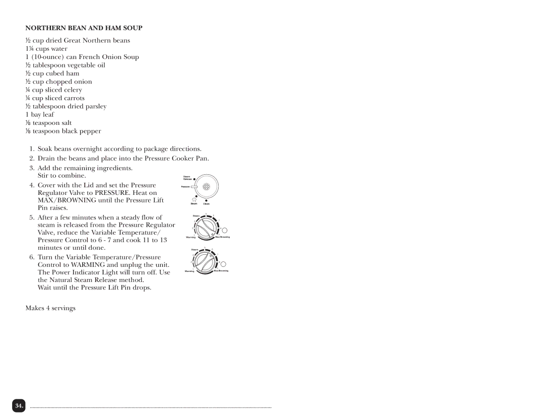 Toastmaster TPC4000 manual Northern Bean and HAM Soup 