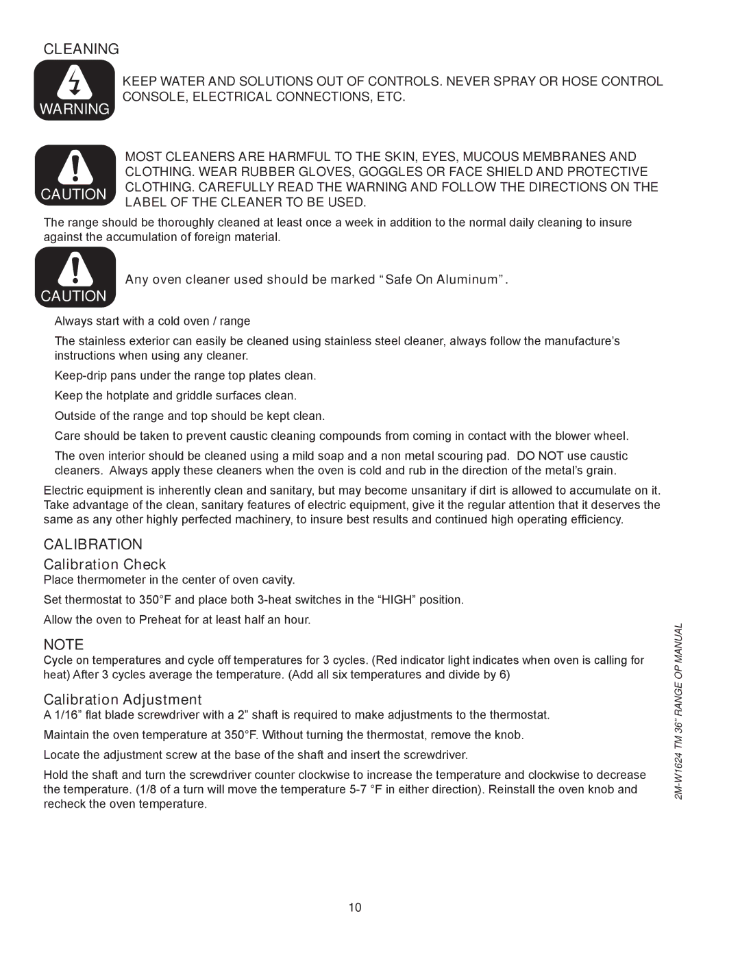 Toastmaster TRE36D, TRE36C manual Cleaning, Calibration Check, Calibration Adjustment 