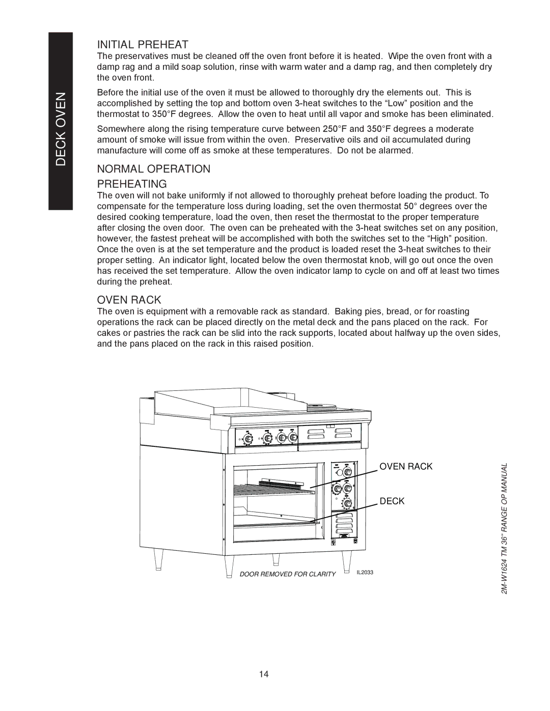 Toastmaster TRE36D, TRE36C manual Initial Preheat, Normal Operation Preheating, Oven Rack 