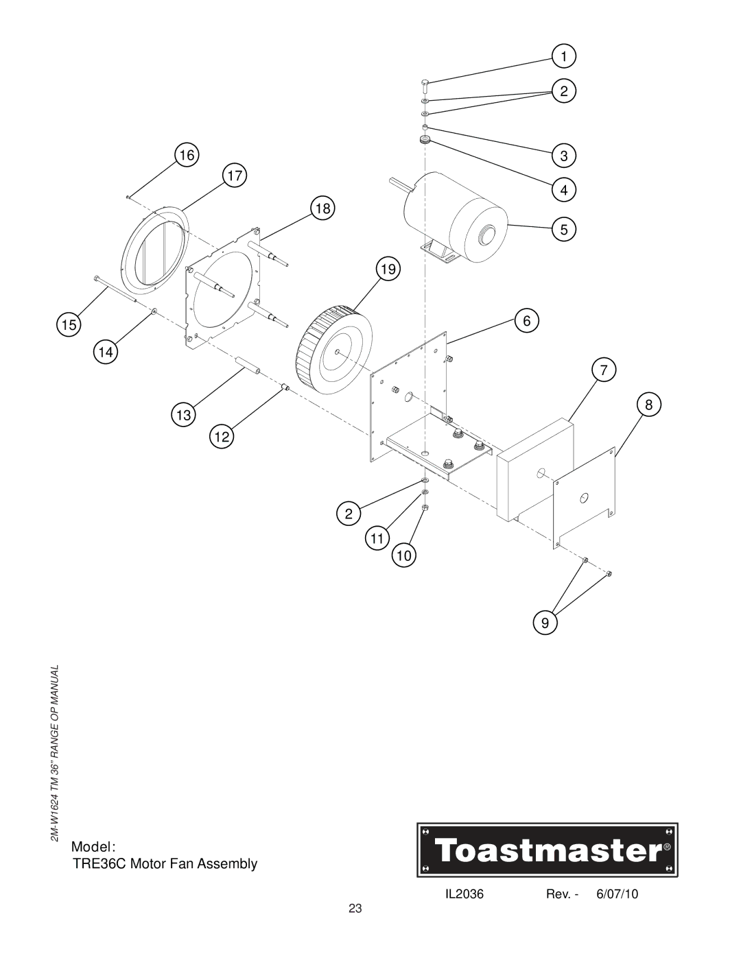 Toastmaster TRE36D manual TRE36C Motor Fan Assembly 
