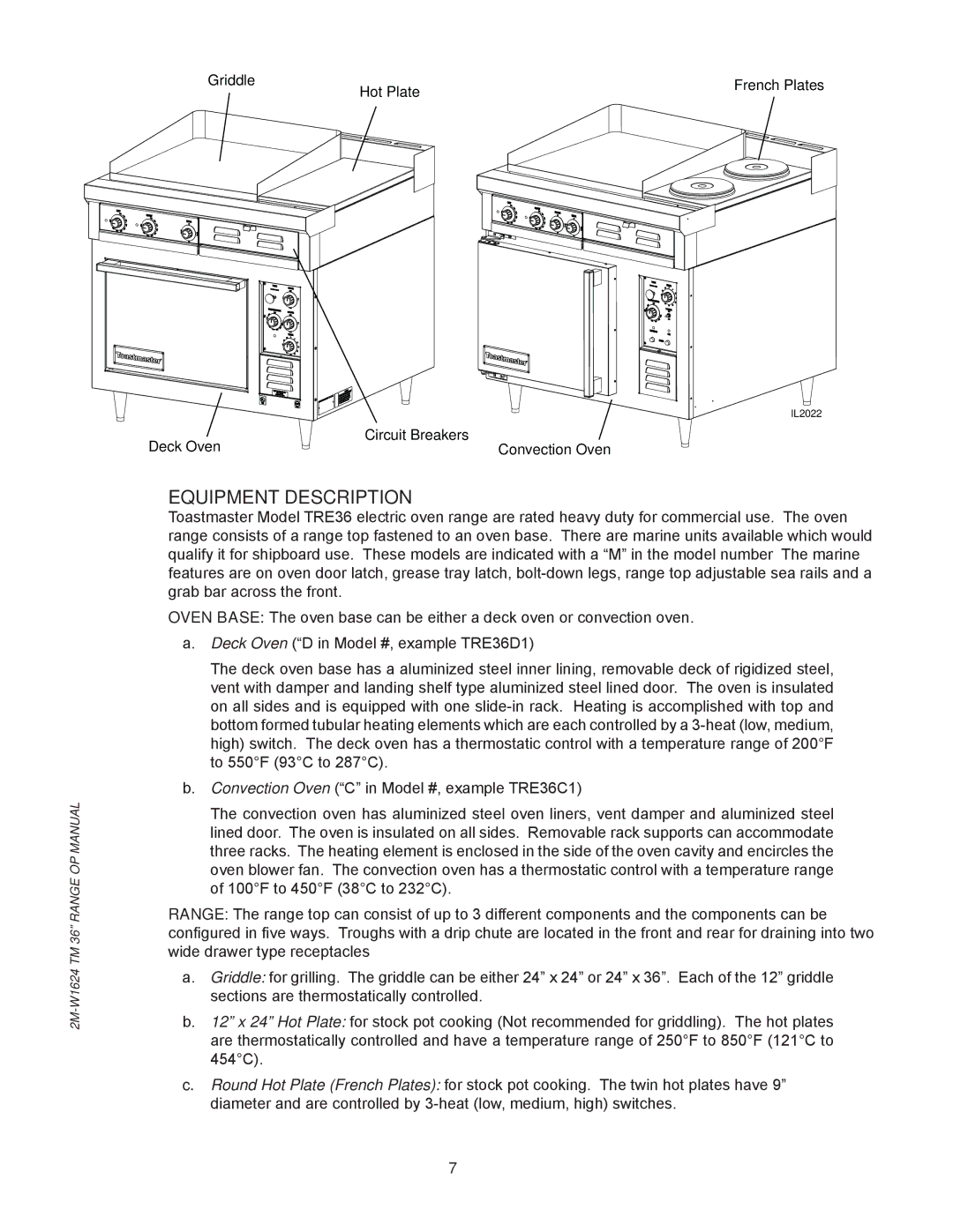 Toastmaster TRE36C, TRE36D manual Equipment Description 