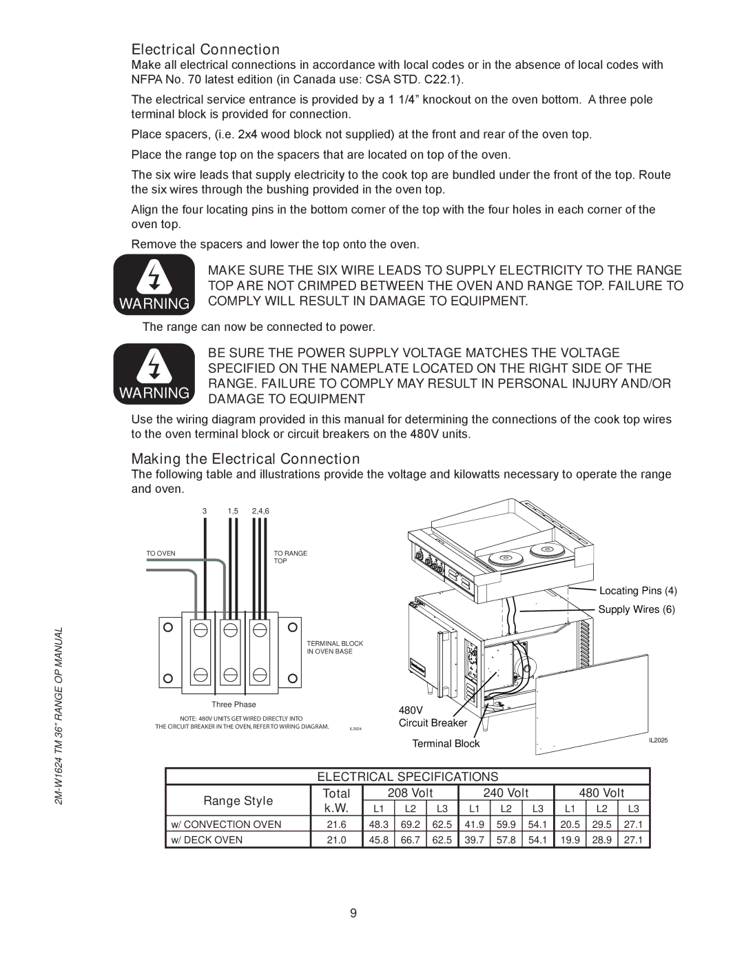 Toastmaster TRE36C, TRE36D manual Making the Electrical Connection, Range Style, Volt 