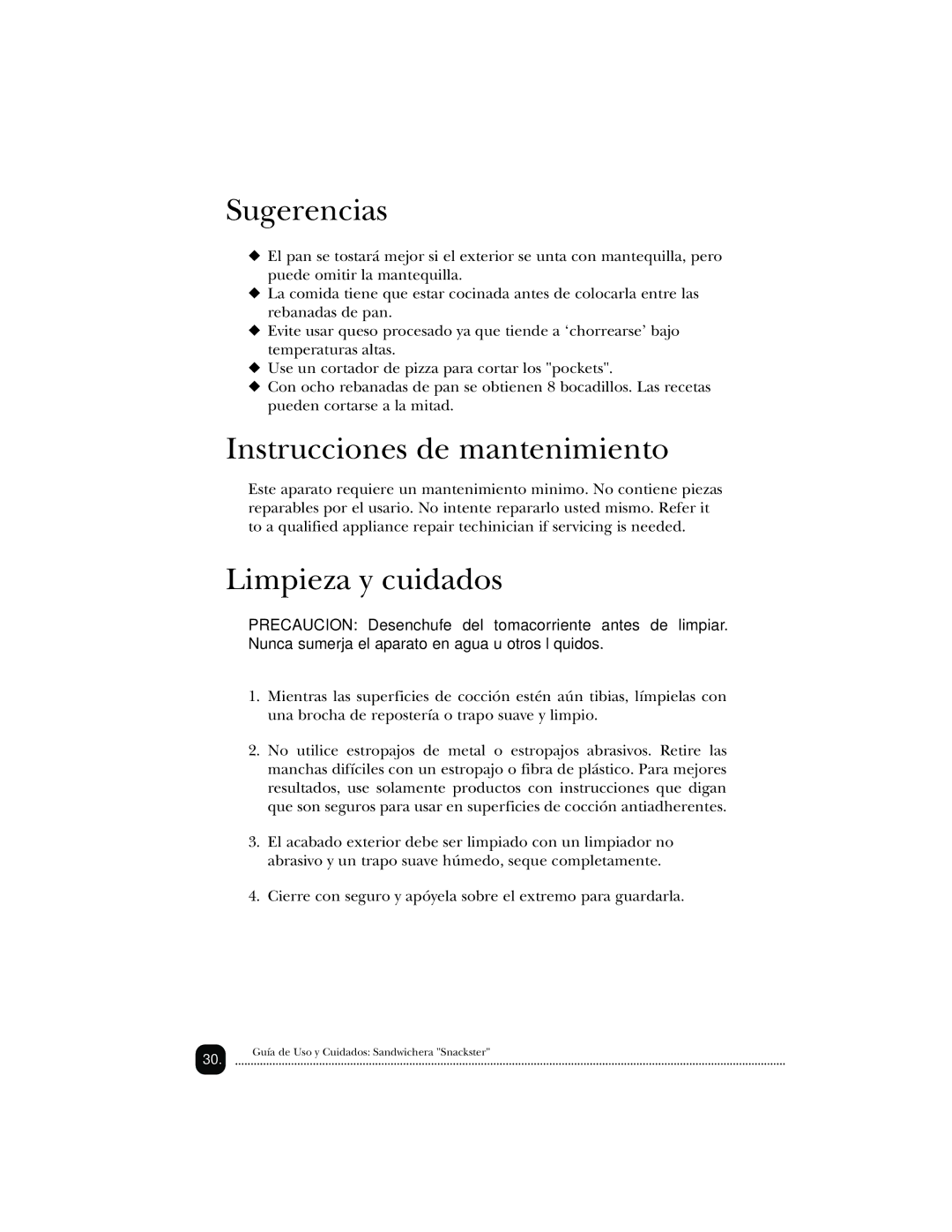 Toastmaster 288K, TSM2, 289MEX, 378589, 288MEX manual Sugerencias, Instrucciones de mantenimiento, Limpieza y cuidados 